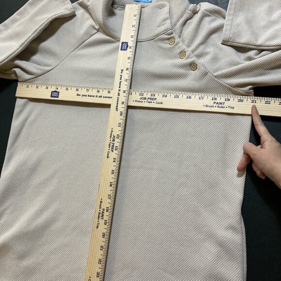 J. McLaughlin Marisa Funnel Neck Fleece Pullover Sz Large Top Beige Tan Buttons - Picture 13 of 16